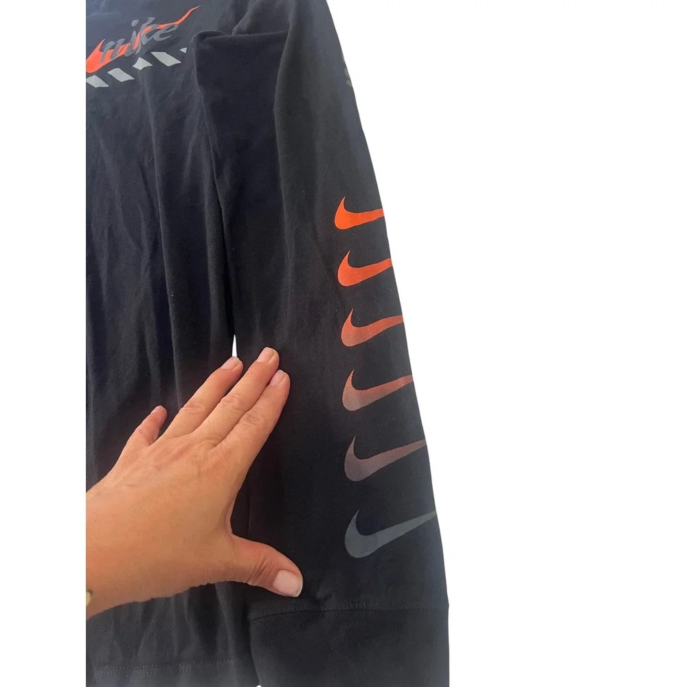 Nike Mens Long Sleeve Graphic T-Shirt Black Orange Multi Swoosh Just Do It